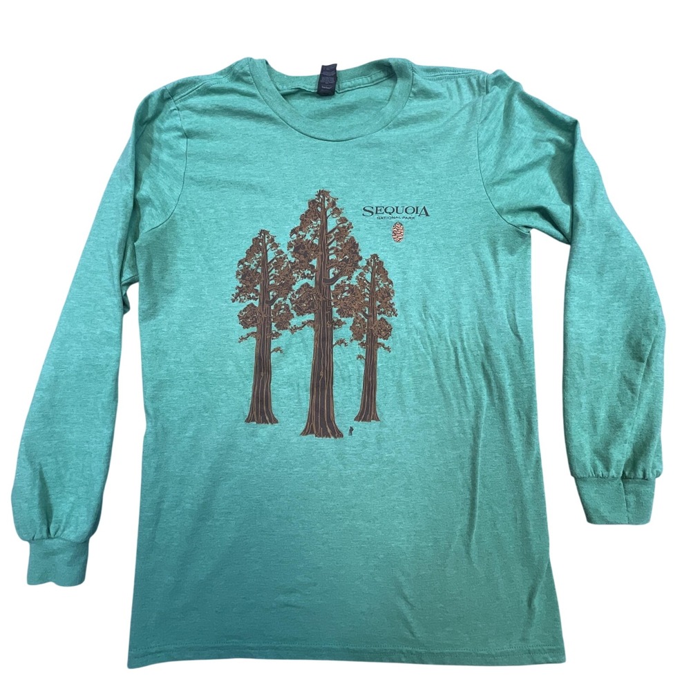 Anvil Shirt Mens S Green Sequoia National Park Long Sleeve Graphic Tee